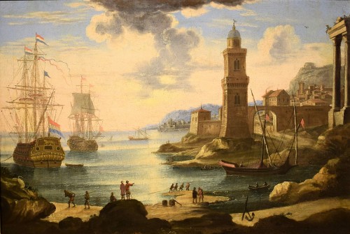Scène portuaire - Orazio Grevenbroeck ( 1670-1743) - Tableaux et dessins Style Louis XIV